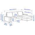 VIMLE 3-seat sofa with chaise longue, with wide armrests/Hallarp grey