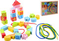 Joueco Wooden Blocks Lacing Set with Storage Box 3+