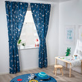 AFTONSPARV Curtains with tie-backs, 1 pair, space blue/white, 120x300 cm