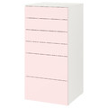 SMÅSTAD / PLATSA Chest of 6 drawers, white, pale pink, 60x55x123 cm
