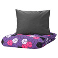 BLÅSKATA Duvet cover and pillowcase, purple/black patterned, 150x200/50x60 cm