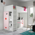 SMÅSTAD Loft bed, white pale pink/with desk with 4 drawers, 90x200 cm