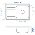 VATTUDALEN Inset sink, 1 bowl with drainboard