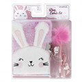 Plush Diary with Padlock, Pen & Headphones - Bunny, assorted colours