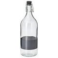 KORKEN Bottle with stopper, clear glass/black, 1 l