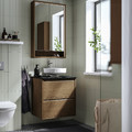 ÄNGSJÖN / LERSJÖN Wash-stnd w drawers/wash-basin/tap, brown oak effect/black marble effect, 62x49x79 cm