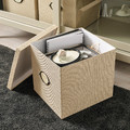 KVARNVIK Storage box with lid, beige, 32x35x32 cm