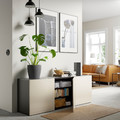 BESTÅ Storage combination with doors, black-brown/Selsviken high-gloss/beige, 180x42x65 cm