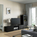 BESTÅ TV storage combination/glass doors, black-brown/Lappviken black-brown clear glass, 240x42x129 cm