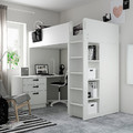 SMÅSTAD Loft bed, white blackboard surface/with desk with 4 drawers, 90x200 cm