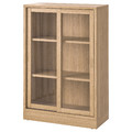 TONSTAD Cabinet with sliding glass doors, oak veneer, 82x37x120 cm