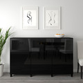 BESTÅ Storage combination with doors, black-brown Selsviken, Glassvik high-gloss/black smoked glass, 180x40x112 cm