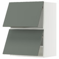 METOD Wall cabinet horizontal w 2 doors, white/Nickebo matt grey-green, 60x80 cm