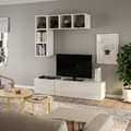 BESTÅ / EKET TV storage combination, white/Selsviken high-gloss/white, 180x42x185 cm