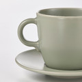 FÄRGKLAR Cup with saucer, matt green, 25 cl, 4 pack