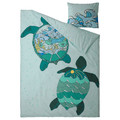 BLÅVINGAD Duvet cover and pillowcase, turtle pattern/turquoise, 150x200/50x60 cm