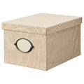 KVARNVIK Storage box with lid, beige, 25x35x20 cm