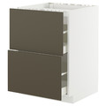 METOD / MAXIMERA Base cab f hob/2 fronts/2 drawers, white/Havstorp brown-beige, 60x60 cm