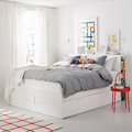 BRIMNES Bed frame w storage and headboard, white, Lönset, 140x200 cm