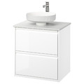 ÄNGSJÖN / LERSJÖN Wash-stnd w drawers/wash-basin/tap, high-gloss white/white marble effect, 62x49x79 cm