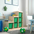 TROFAST Storage combination with boxes, light white stained pine/bright green, 94x44x91 cm