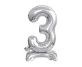 Foil Balloon Number 3 Standing, silver, 38cm