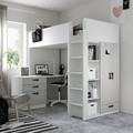 SMÅSTAD Loft bed, white grey/with desk with 2 shelves, 90x200 cm