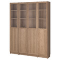 BILLY / OXBERG Bookcase comb w panel/glass doors, oak effect, 160x202 cm