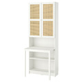 BILLY / HÖGADAL Bookcase with desk, white/woven bamboo, 80x202 cm