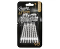 Birthday Candles Happy Birthday, silver, 16pcs