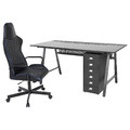 UTESPELARE / HELMER Desk, chair and drawer unit, black