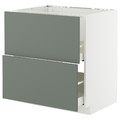 METOD / MAXIMERA Base cab f sink+2 fronts/2 drawers, white/Nickebo matt grey-green, 80x60 cm