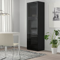 BESTÅ Storage combination w glass doors, black-brown, Selsviken high-gloss/black smoked glass, 60x42x192 cm