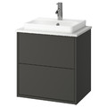 HAVBÄCK / ORRSJÖN Wash-stnd w drawers/wash-basin/tap, dark grey/white marble effect, 62x49x71 cm