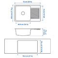 KILSVIKEN Inset sink, 1 bowl with drainboard, black/quartz composite, 72x46 cm