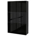 BESTÅ Storage combination w/glass doors, black-brown, Selsviken high-gloss/black, dimmed glass, 120x40x192 cm