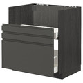 METOD / MAXIMERA Base cab f BREDSJÖN sink/2 fronts/2 drws, black/Voxtorp dark grey, 80x60 cm