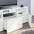 BESTÅ TV storage combination/glass doors, white/Hanviken white clear glass, 180x42x192 cm