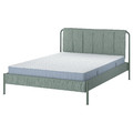 TÄLLÅSEN Upholstered bed frame with mattress, Kulsta grey-green/Valevåg medium firm, 140x200 cm
