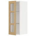 METOD Wall cabinet w shelves/glass door, white/Forsbacka oak, 30x80 cm