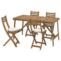 ASKHOLMEN Table+4 folding chairs, outdoor, dark brown/Frösön/Duvholmen beige, 143x75 cm