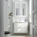 TÄNNFORSEN / RUTSJÖN Wash-stnd w drawers/wash-basin/tap, white/white marble effect, 82x49x76 cm