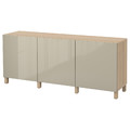 BESTÅ Storage combination with doors, white stained oak effect, Selsviken high-gloss/beige, 180x40x74 cm