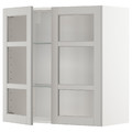 METOD Wall cabinet w shelves/2 glass drs, white/Lerhyttan light grey, 80x80 cm