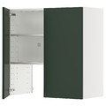 METOD Wall cb f extr hood w shlf/door, white/Havstorp deep green, 80x80 cm