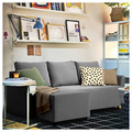 BRISSUND 3-seat sofa-bed with chaise longue, Hakebo dark grey