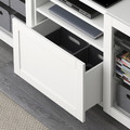 BESTÅ TV bench with drawers, Hanviken/Sindvik white, clear glass, 180x40x74 cm