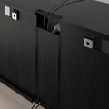 BESTÅ TV storage combination/glass doors, black-brown/Selsviken high-gloss/black clear glass, 300x42x231 cm