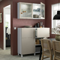 BESTÅ Storage combination w doors/drawers, white Lappviken/Stubbarp/light grey-beige clear glass, 120x42x213 cm