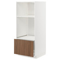 METOD/MAXIMERA High cab for oven/micro w drawer, white/Tistorp brown walnut effect, 60x60x140 cm